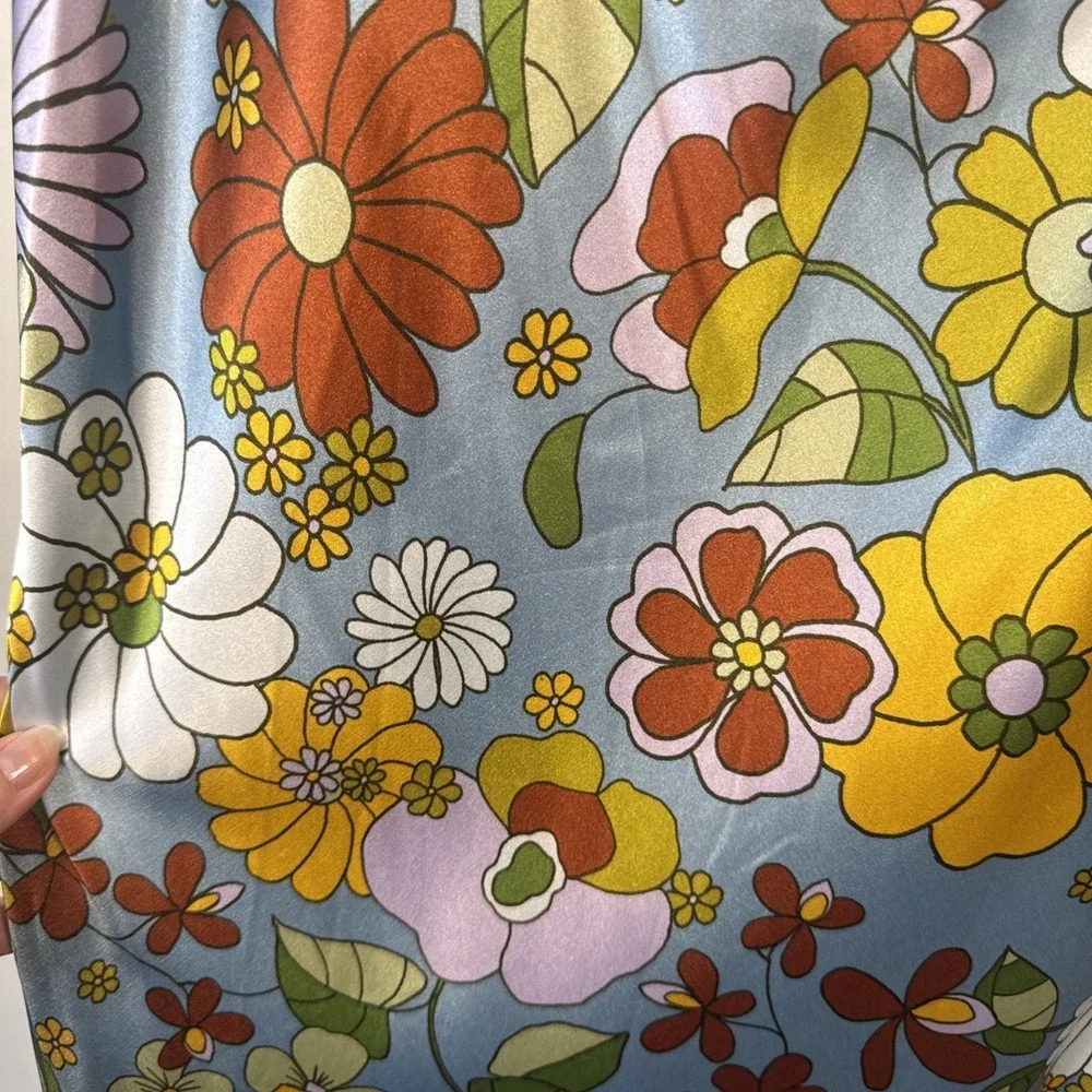 Emma and Michelle Floral Blue Slip Midi Dress Sexy Y2K Phoebe Friends Sz L Retro - Picture 4 of 9